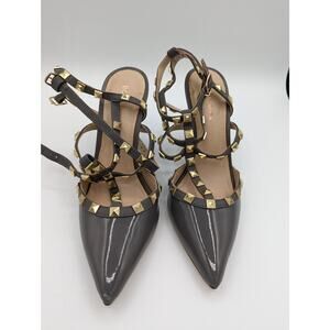 BCBG Gray Patent Leather Studded Heels Size 38.5 US 8.5